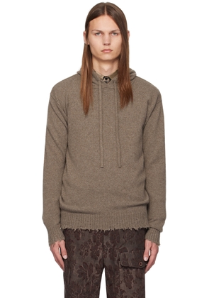 UMA WANG Brown Frayed Hoodie
