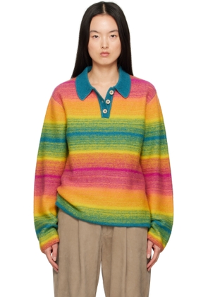 The Elder Statesman Multicolor Blurry Stripe Rugby Polo