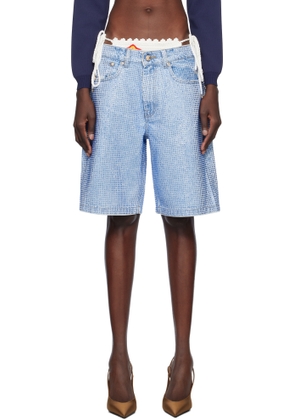 Casablanca Blue Crystal Embellished Denim Shorts
