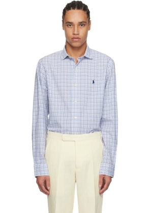 Polo Ralph Lauren White & Blue Classic Fit Tattersall Stretch Shirt