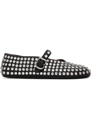 ALAÏA Black Strass Ballerina Flats