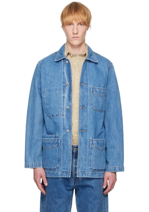 Drake's Blue Bleach Selvedge Denim Chore Jacket