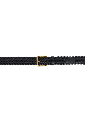 Drake's Black Plaited Bridle Leather Belt