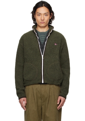 Drake's Green Boucle Wool Zip Fleece Jacket