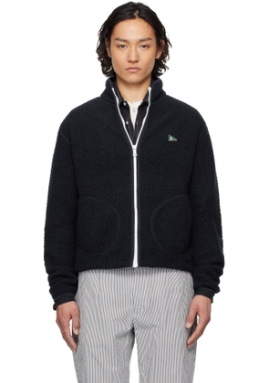Drake's Navy Boucle Wool Zip Fleece Jacket