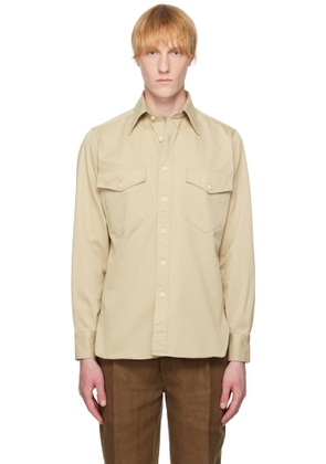 Drake's Beige Stone Cotton Long Point Collar Work Shirt