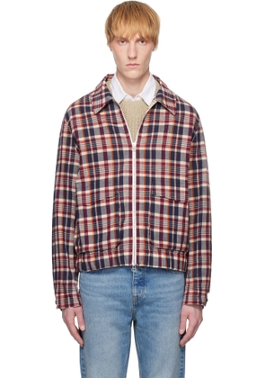 Drake's Red & Navy Waxed Madras Tennis Jacket