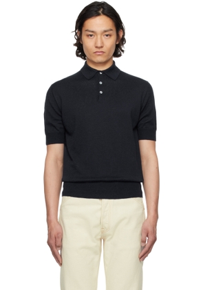 Drake's Navy Knitted Linen-Cotton Short-Sleeve Polo