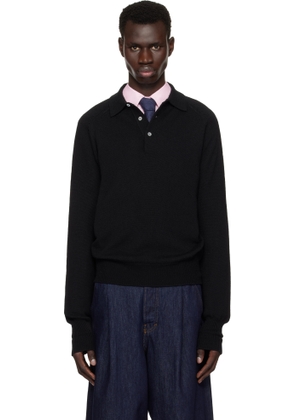 Drake's Black Merino Wool Knitted Polo