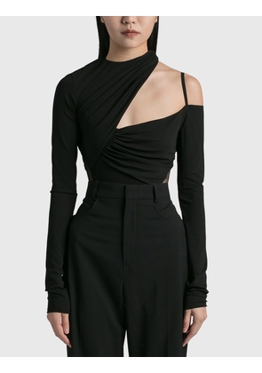 Gathered Asymmetric Long Sleeve Bodysuit