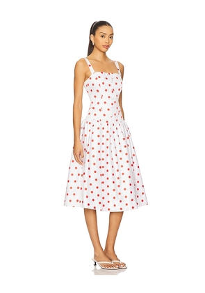For Love & Lemons Red Dot Midi Dress in White. Size L. Also in M, S, XS.