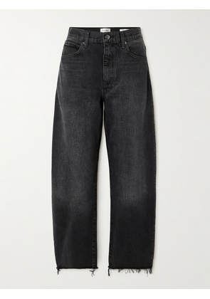 FRAME - The Bubble Cropped Frayed High-rise Barrel-leg Jeans - Black - 23,24,25,26,27,28,29,30,31,32,33