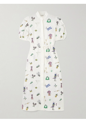 ALÉMAIS - + Anouk Colantoni Play Belted Embroidered Linen-gauze Midi Shirt Dress - Cream - US0,US2,US4,US6,US8,US10,US12