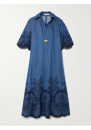 Zimmermann - Coco Embellished Embroidered Denim Midi Dress - Blue - 00,1,2,3,4