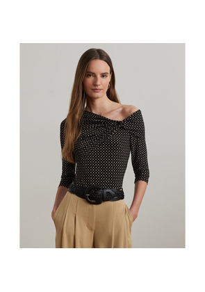 Geo-Print Jersey Off-the-Shoulder Top