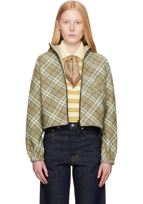 Burberry Green Cropped Check Reversible Hoodie