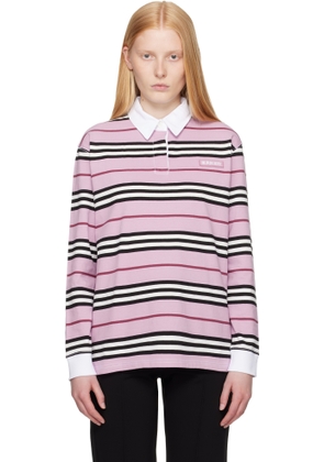 Burberry Pink Long-Sleeve Striped Cotton Polo