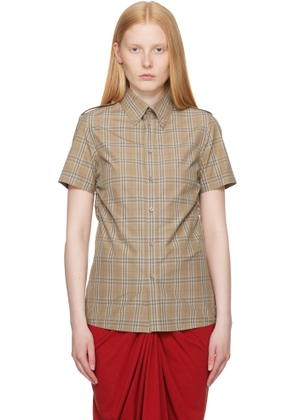 Burberry Taupe Slim Fit Check Cotton Shirt