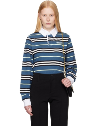 Burberry Blue Long-Sleeve Striped Cotton Polo