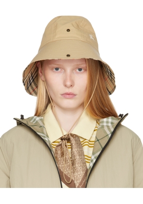 Burberry Beige Check Brim Gabardine Bucket Hat