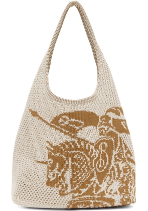 Burberry White & Tan Large EKD Crochet Tote