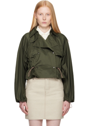 Burberry Green Satin Hooded Trench Jacket