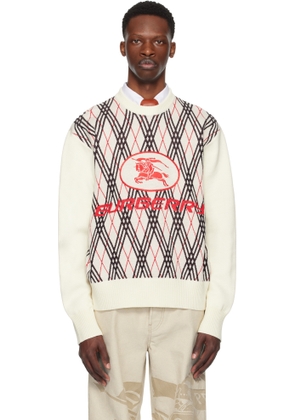 Burberry Off-White Argyle Check Wool Blend Sweater