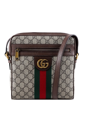 Gucci Gg Supreme Fabric And Leather Shoulder Bag With Iconic Web Band