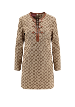 Gucci Cotton Blend Dress With All-over Gg Print