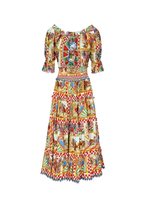 Dolce & Gabbana Midi Dress With Cart Print