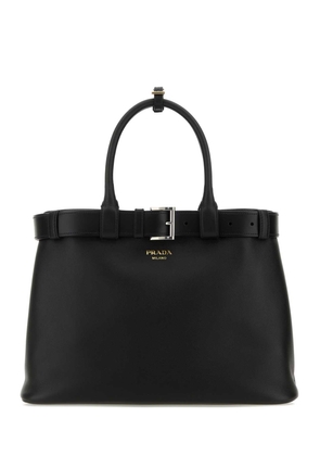 Black Leather Prada Buckle Large Handbag