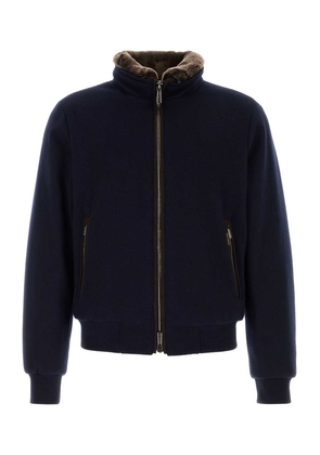 Moorer Navy Blue Wool Blend Bellati Down Jacket