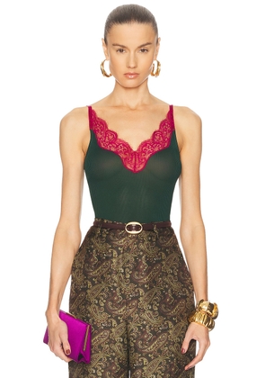 Saint Laurent Lace Tank Top in Sapin & Fuchsia - Dark Green. Size L (also in M, S).