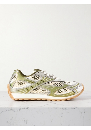 Bottega Veneta - Orbit Metallic Rubber, Mesh And Fishnet Sneakers - Off-white - EU 35,EU 36,EU 37,EU 38,EU 39,EU 40,EU 41,EU 42