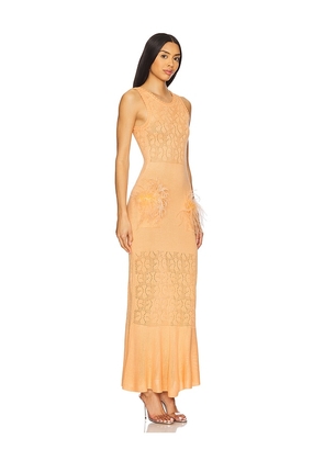 ANDREEVA Knit Dress With Ostrich Feathers Details in Peach. Size L. Also in M, S, XL, XS.