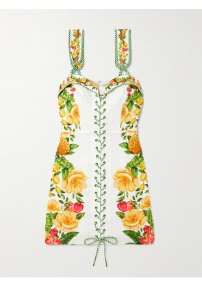 Farm Rio - Floral-print Linen-blend Mini Dress - Off-white - xx small,x small,small,medium,large,x large