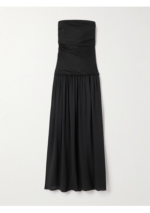 Faithfull - Hedy Strapless Gathered Linen And Voile Maxi Dress - Black - x small,small,medium,large,x large,xx large