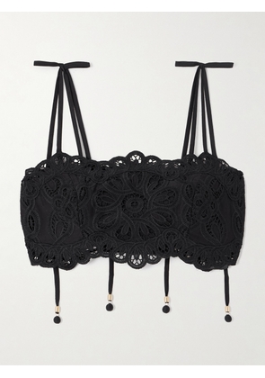 Zimmermann - Rhiannon Embellished Cropped Cotton-lace Top - Black - 00,0,1,2,3,4