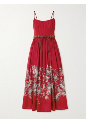Zimmermann - Rhiannon Belted Paisley-print Cotton-voile Midi Dress - Red - 00,0,1,2,3,4