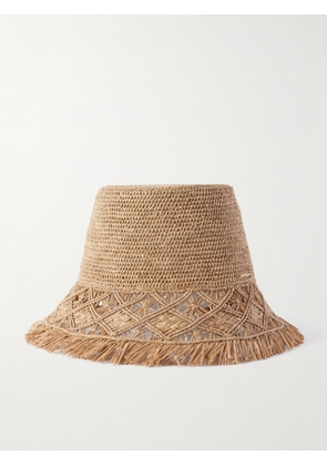 Zimmermann - Fringed Macramé Raffia Bucket Hat - Neutrals - One size