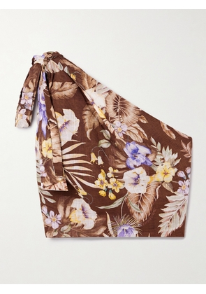 Zimmermann - Coco One-shoulder Cropped Floral-print Cotton-voile Top - Brown - 00,0,1,2,3,4