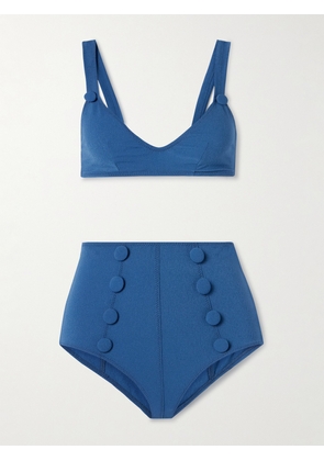 Lisa Marie Fernandez - Magdalena Button-embellished Crepe Bikini - Blue - 1,2,3,4