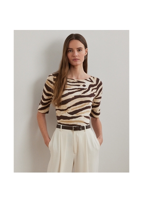 Zebra-Print Stretch Cotton Boatneck Tee