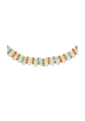 Julietta Heron Glass Necklace in Neutral,Orange,Blue.