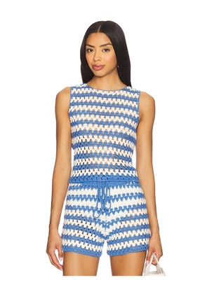MINKPINK Cally Crochet Crop Top in Blue. Size S, XS.