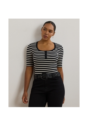 Curve - Striped Elbow-Sleeve Henley Top