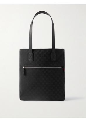 Gucci - Neo Leather and Grosgrain-Trimmed Monogrammed Cotton-Canvas Tote Bag - Men - Black