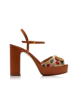 Valentino Garavani Cherry-Embroidered Raffia Platform Sandals - Moda Operandi