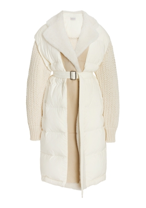 Moncler Shearling-Trimmed Down-Detailed Wool-Blend Long Cardigan - Moda Operandi