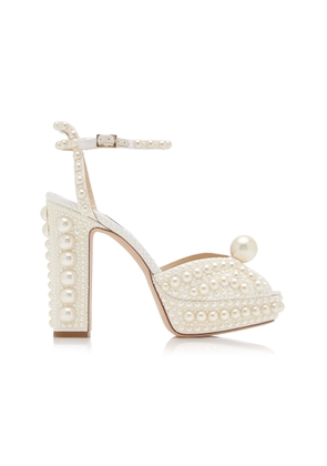 Jimmy Choo Sacaria Pearl-Embellished Satin Platform Sandals - Moda Operandi